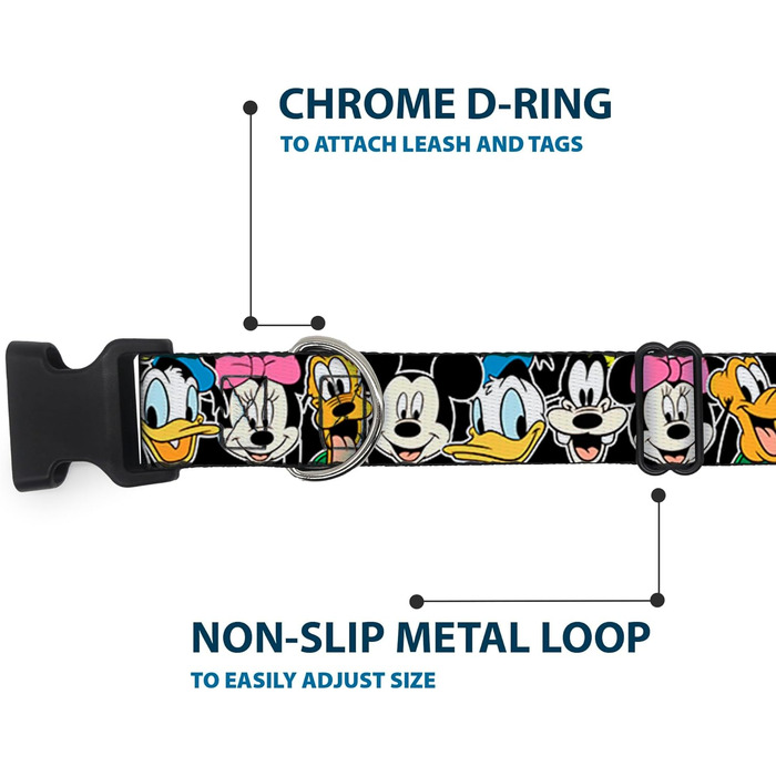 Гермо-нашийник Buckle-Down з класичними персонажами Disney, чорний, пластик, M (11-17 дюймів, 2.5 см)