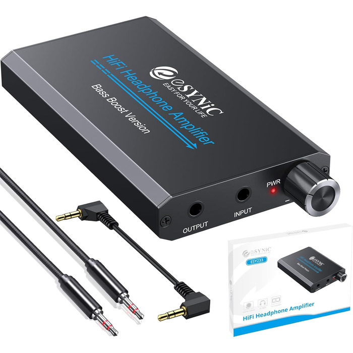 eSynic Професійний підсилювач навушників з підсиленням басів, 16-300 Ом, портативний, 3.5mm, для MP3, MP4, телефонів, комп'ютерів