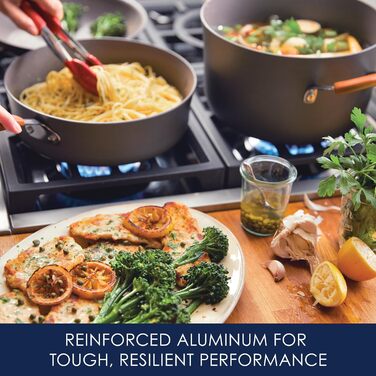 Набір посуду Rachael Ray Cucina, 12 предметів, антипригарне покриття, сірий з помаранчевими ручками