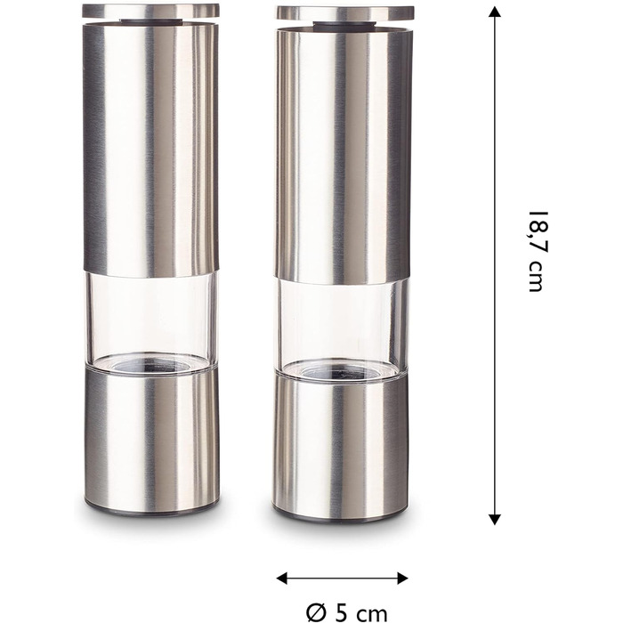 Набір з 2 мельниць для спецій Echtwerk: сіль та перець з нержавіючої сталі, ручні, з керамічним механізмом, для солі, перцю та чилі (срібна серія)