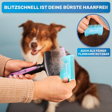 BluePet ZupfZeug Pro: професійна щітка для собак з довгим волоссям, гнучка зчісувальна щітка для собак та котів | Видаляє підшерсток, ковтуни та вузли (подвійний насадка, рожева)