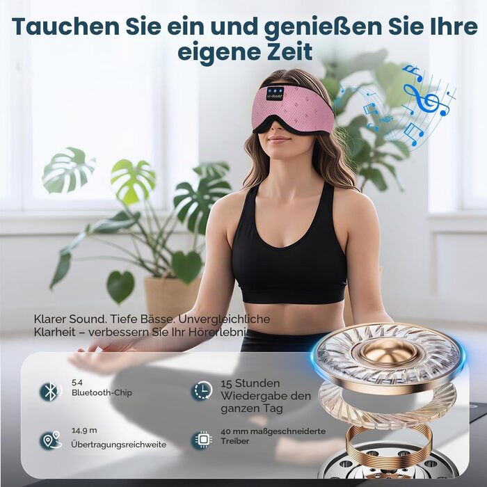 Маска для сну з навушниками Bluetooth 5.4 Dolida, 3D м'яка маска для сну з мікрофоном, рожева - для подорожей, йоги, медитації