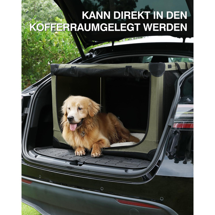 Складана переноска для собак середніх порід, 76x54x54 см, зелена. Зручна переноска для автомобіля з регульованим дизайном, міцна сітка та м'яка підстилка для дому та подорожей