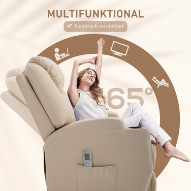 HOMCOM Electric Recliner Chair, TV Chair, Massage Chair, Massage Function, Reclining Function, Faux Leather, Beige, 82 x 97 x 110 cm | Aosom