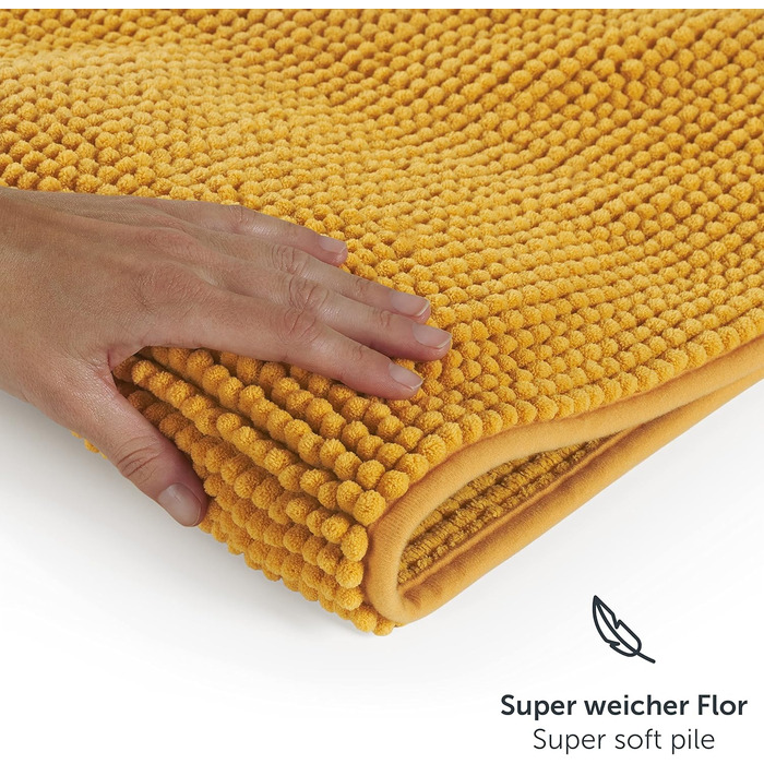 Килимок для ванної Blumtal Chenille 40x60 см - сертифікований Oeko-TEX, антиковзкий, для ванної кімнати, сірий (Spicy Mustard - жовтий)
