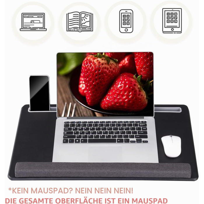 Великий ігровий столик для ноутбука з PU-шкіри: портативний LapDesk з підставкою для телефону та підставкою для зап'ясть, для MacBook та планшетів (чорний)