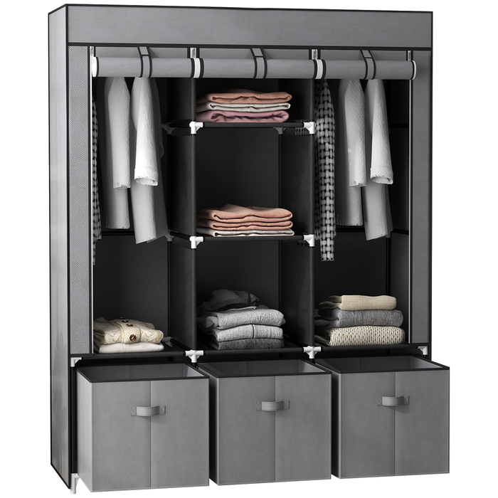 HOMCOM Folding Wardrobe, Fabric Closet, Zipped Folding Cabinet, Non-woven Fabric, Dark Grey, 125x43x162.5cm | Aosom