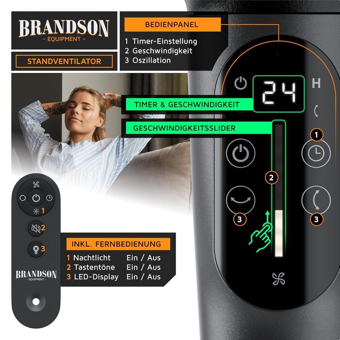 Вентилятор Standson 3D з DC мотором, тихий, енергоефективний, з пультом керування, 24 швидкості, осциляція