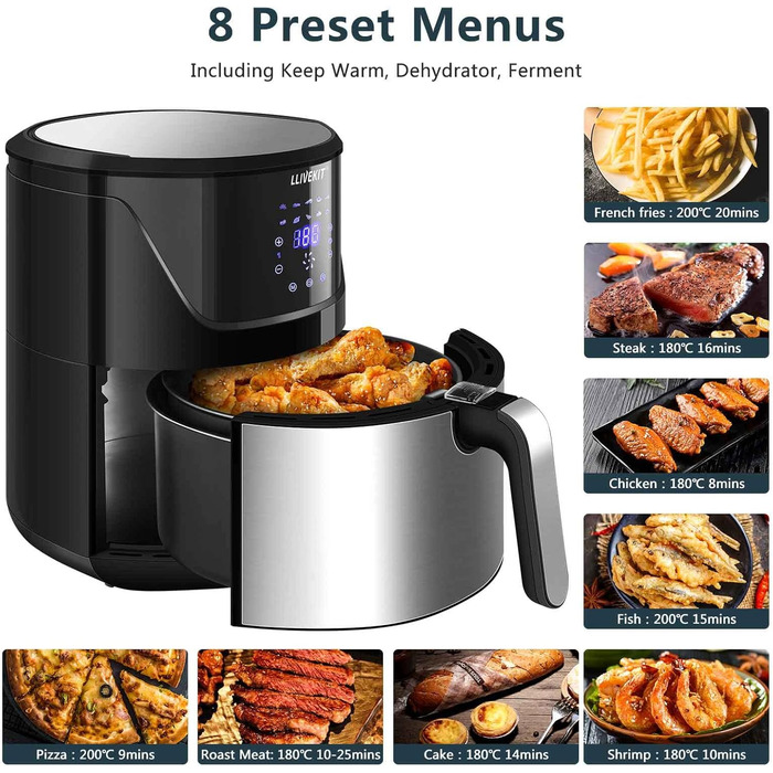 Фритюрниця без олії LLIVEKIT з 2 камерами та скляними вікнами, 4.5L+4.5L, Airfryer 9-в-1, XXL, з сенсорним екраном та таймером