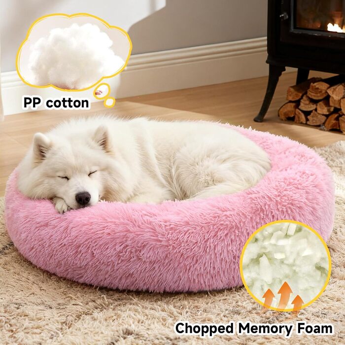 М'яке кругле ліжко для собак та котів, 50 см, рожеве. Зручне, миється, не ковзає. Розмір 80 x 80 x 25 см