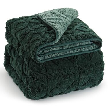Обважнена ковдра Wemore Sherpa Fleece для дорослих, двостороння пухнаста ковдра з фланелі та плюшу, темно-зелена (Jacquard), 15 lbs, 152 x 203 см