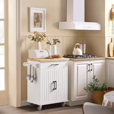 SoBuy Kitchen Cart with Wheels, Kitchen Island with Worktop, Rolling Cart, Rolling Trolley for Kitchen, Living Room, Dining Room