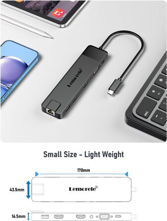 Док-станція USB-C хаб 13-в-1 з підтримкою 2 моніторів 4K HDMI, VGA, Ethernet, USB 3.0/2.0, PD 100W, SD/TF, AUX для Windows/Mac/Dell/HP