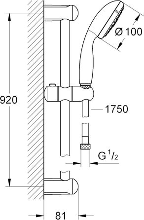 Grohe Tempesta 100 Shower and Shower System, Chrome, 27597001 (Shower rod set 900mm, 3 spray patterns, Chrome)