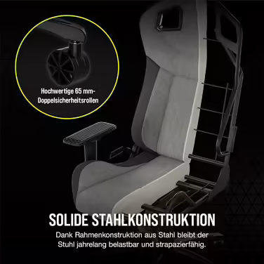 Ігрове крісло Corsair T3 RUSH Fabric 2023, автомобільний стиль, тканинне покриття, подушка для шиї, ортопедична підтримка попереку, сіре та антрацитове