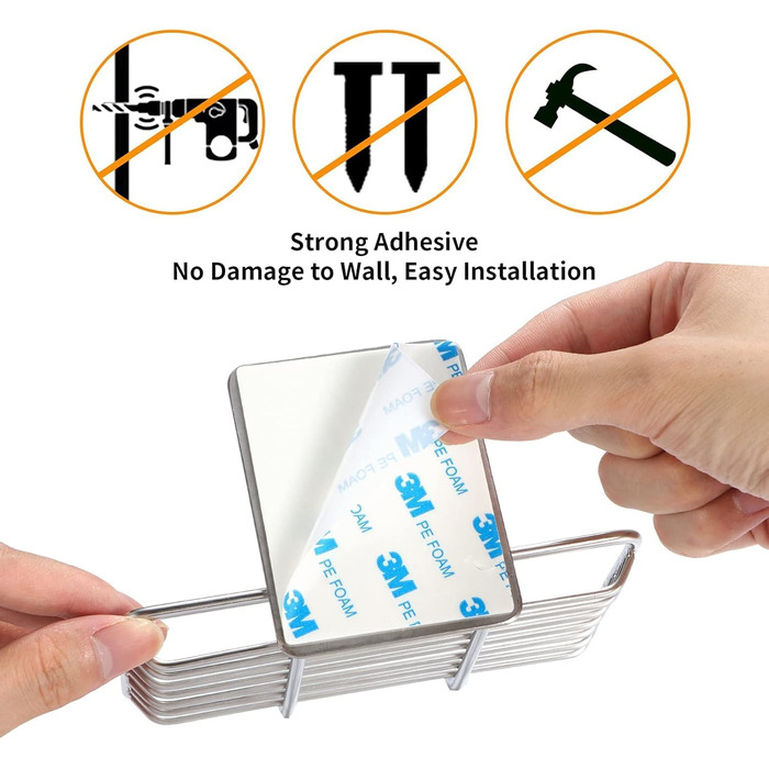 Самоклеюча мильниця для душу та ванної кімнати Tiilan - нержавіюча сталь, срібляста