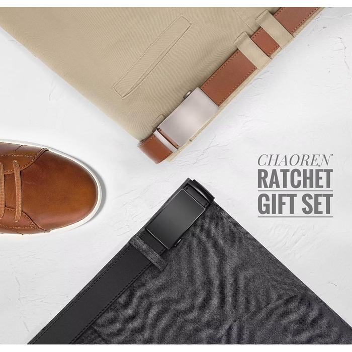 Чоловічі ремені CHAOREN (2 шт.): шкіряні, з автоматичною пряжкою, 35 мм, регулюються, чорний/коричневий, розмір 90-100 см
