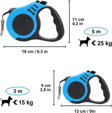 Висувна повідка для собак, 5 м, блакитна, для малих, середніх та великих собак