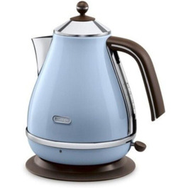 De'Longhi Icona Vintage KBOV2001.AZ Kettle - 1.7 l with water level indicator and 360° base, stainless steel with elegant retro look and chrome details, blue, 23x25x23, Azur Azur Single