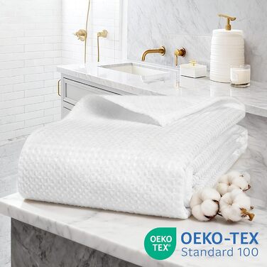 Водонепроникна штора для душу з вафельного текстилю 180x190 см, 260 GSM, біла. Преміум якість, анти-грибок, 10 петель, стиль готелю/SPA, машинне прання