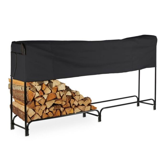 Relaxdays Black Firewood Rack with Cover