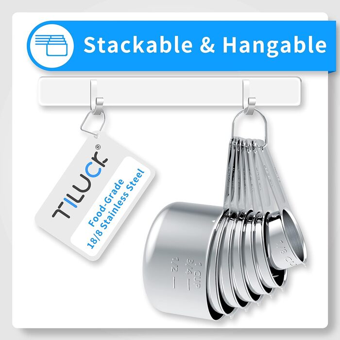 TILUCK Stainless Steel Measuring Cup and Spoon Set, Cups and Spoons, Kitchen Utensils for Cooking and Baking (XX-Large)