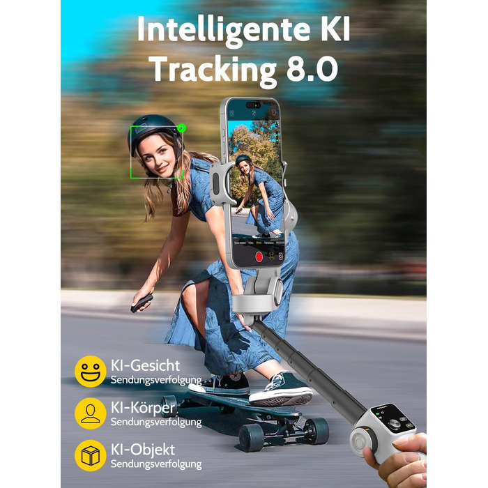 Стабілізатор гіроскоп AOCCHUAN Smart V8 з 7.8-дюймовою штангою, AI-трекінг, OLED-дисплей, кнопка зйомки (Чорний)