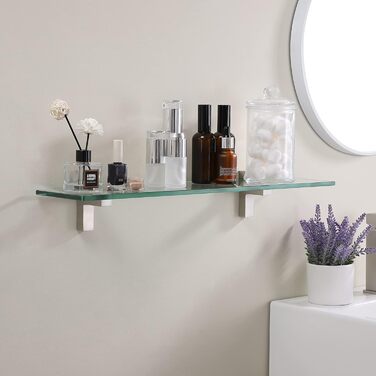 KES Shower Shelf for Hanging, Bathroom Shelf, Wall Shelf, Shower Glass Shelf, 8mm Shower Shelf, Bathroom Shelf, Tempered Glass with Shelf Support 60cm Brushed Nickel, BGS3201S60-2