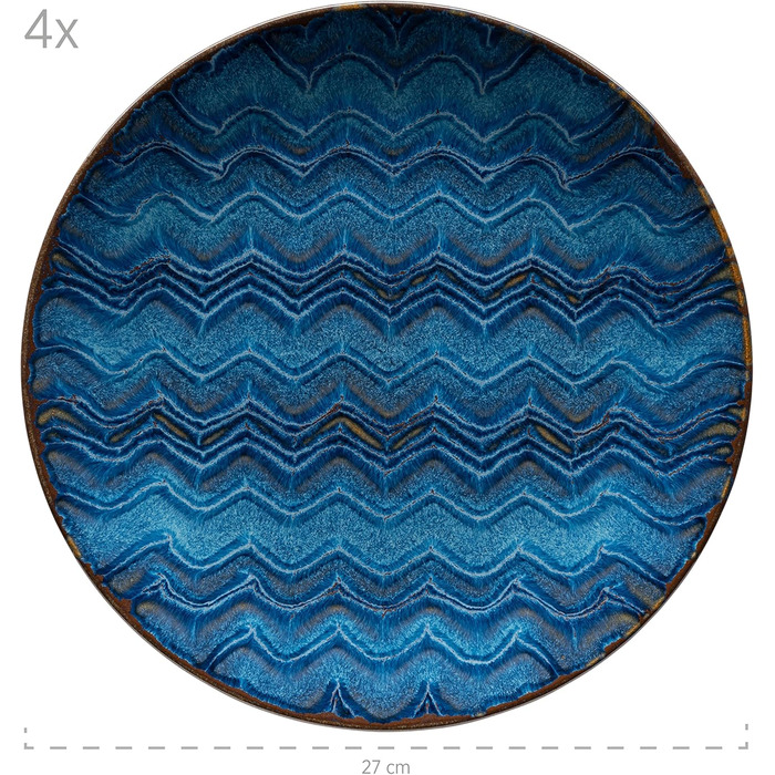 Набір тарілок MÄSER Aquamarine (12 шт.) з якісної кераміки: великі, супові та десертні. Керамічний посуд для 4 осіб, блакитний колір, з візерунком.