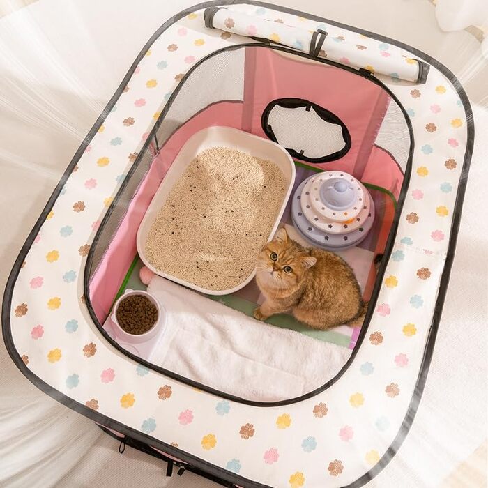 Переносний вольєр для собак та котів 90x70x60 см, рожевий. Зручний вольєр-загон для тварин, переносна клітка для собак та кошенят.