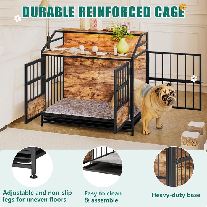 Клітка для собак з полицею та столиком, міцна, для середніх собак, чорна, 80x50x76 см