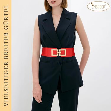 Жіночий широкий еластичний пояс JasGood з золотою пряжкою (червоний, XL, об'єм талії 91-100 см)