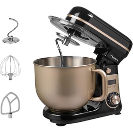 Кухонна машина Bestron Super Silent (65db) з DC-двигуном, 6 літрів, з набором насадок (міксер, гак для тіста, вінчик), 6 швидкостей + Pulse, колір: бежевий