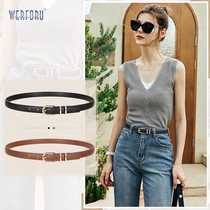 Жіночі шкіряні ремені WERFORU (2 шт.) - чорний+коричневий, 110 см, для штанів/джинсів