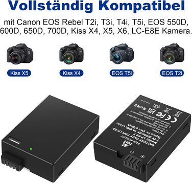 Акумулятор LP-E8 1800mAh Homesuit + LED зарядний пристрій для Canon EOS Rebel T2i T3i T4i T5i 600D 650D 700D Kiss X4 X5 X6 X6i X7i (2 шт. акумулятори + 1 зарядний пристрій)