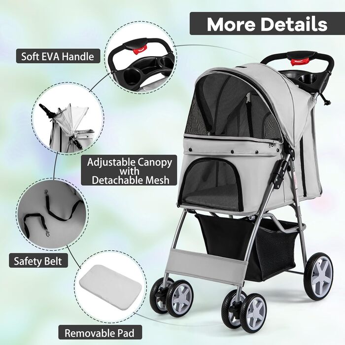 Візок для собак та котів SOARS, до 15 кг, складний, сірий