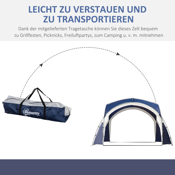 Outsunny Dome Tent for 6-8 People 3.5x3.5x2.22m Garden Tent Party Tent Gazebo Patio Polyester Blue