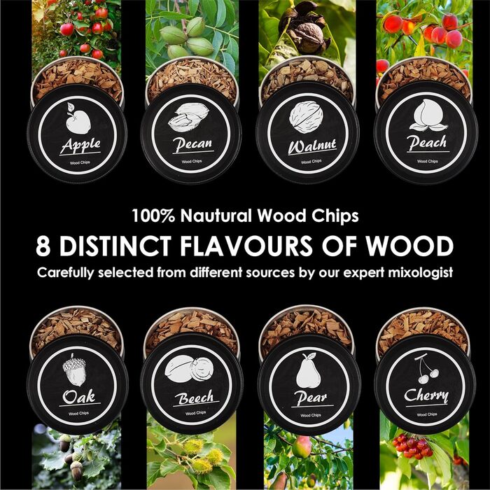 Набір для копчення віскі та коктейлів Smokeologist: 8 натуральних ароматизаторів, преміум-запальничка, подарункова коробка