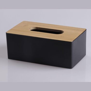 Tissue box with bamboo wood lid, rectangular tissue dispenser box, plastic tissue box for bathroom, car, office, 21.5 x 12 x 8.5 cm (Pink)