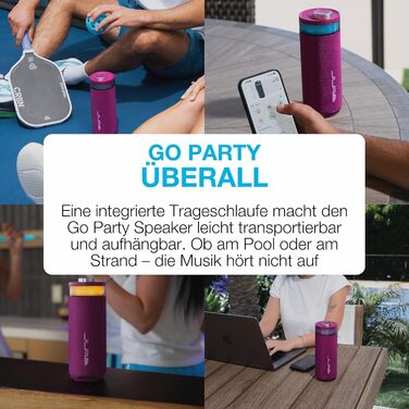 JLab Go Party: Портативна Bluetooth колонка з RGB підсвіткою, IP56 (10W, 16+ годин, Mulberry)
