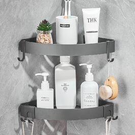GERUIKE Shower Shelf Shower Caddy Corner No Drilling Wall Mount Adhesive Pad Grey Matte Aluminum 2 Pack Shower Gel Shampoo Holder Corner Shelf Corner Rack for Shower Bathroom Kitchen