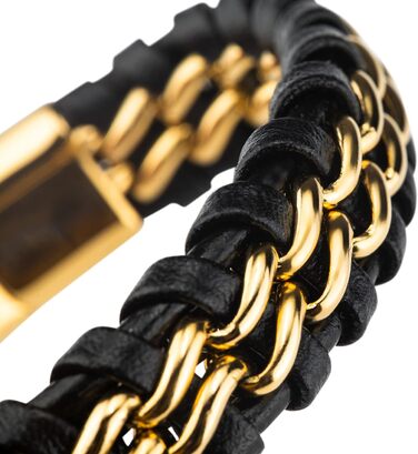 Чоловічий браслет SERASAR Premium з натуральної шкіри та нержавіючої сталі | Магнітна застібка, коробка, подарунок (17см, золото)