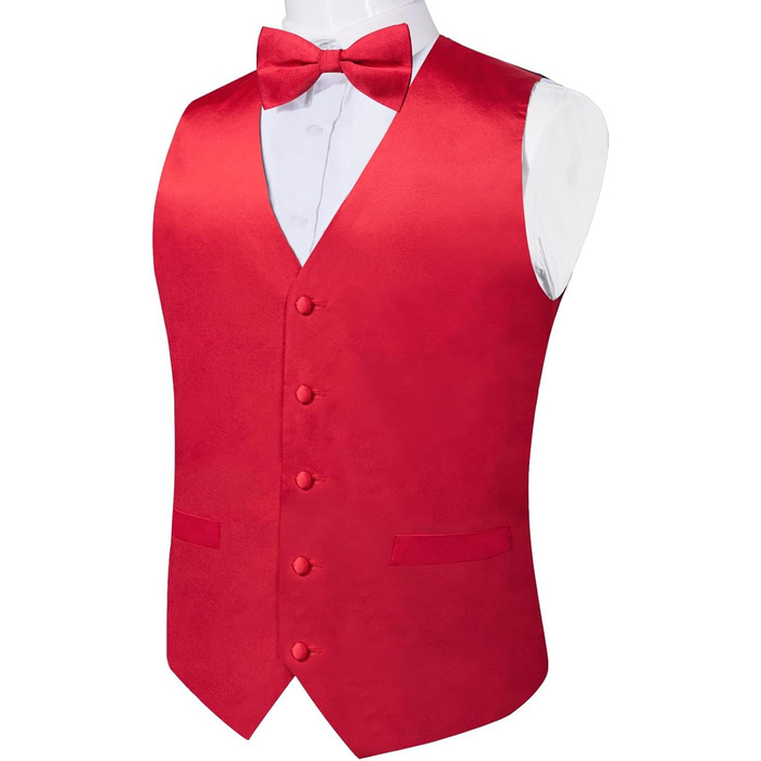 Жилет з атласу DiBanGu для чоловіків з краваткою та булавкою на лацкан, костюмний, для весілля, вечірки (L, Червоний)
