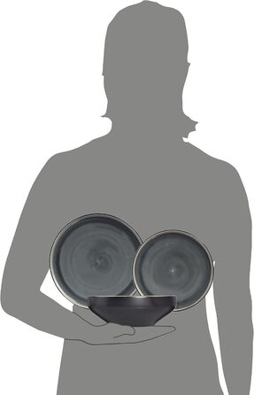 Набір посуду SÄNGER Helsinki 12 предметів: тарілки для їжі, сніданку та супу (4 особи), чорний з сірим акцентом, преміум-якість