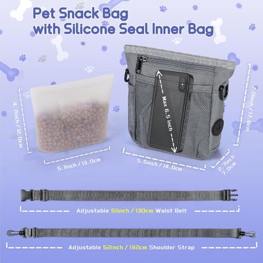 Набір для собак: сумка для ласощів, клікер, диспенсер для відходів, сумка на пояс (сіро-зелений внутрішній кишеньковий відсік)