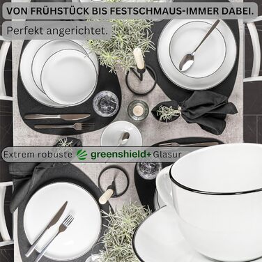 Sänger | 12-Piece Marlo Black Rim Tea/Coffee Set with Saucers, Coffee Cups for 6 People, Porcelain Coffee Set, Coffee Cup with Saucer, White with Black Accents, 200 ml | PREMIUM COLLECTION