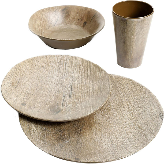 Набір посуду Gibson Home Woodlands, 16 предметів, меламін, пластик, для 4 осіб, з елементами дерева