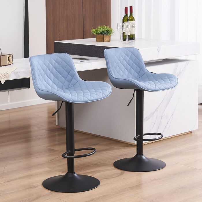 YOUNIKE Set of 2 Adjustable Bar Stools with Backrest - Modern Kitchen Counter Stools with PU Leather Upholstery, Swivel Metal Bar Chairs for Kitchen Counter/Island (Blue)