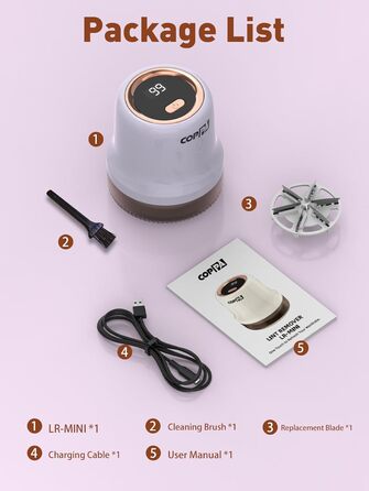 Електричний видалення ворсу для одягу та меблів COPPA, 6 лез, 3 швидкості, перезаряджається, з індикатором заряду, фіолетовий