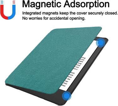 Чохол TOKILO для Kindle 6 (11-го покоління 2024/2022), захисний кейс з PU-шкіри, авто-пробудження/сон, чорний (зелено-блакитний)